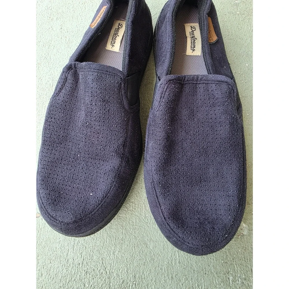 Dearfoams Cozy Comfort Mens Slippers Navy Blue Microsuede Loafers Size L 11-12